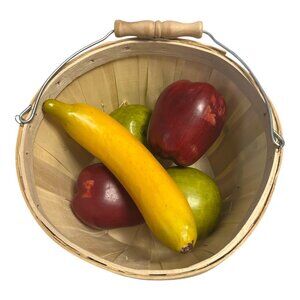 Rustic Faux Fruit & Wooden Basket Set | Red & Green Apples, 8" Banana | Farmhous